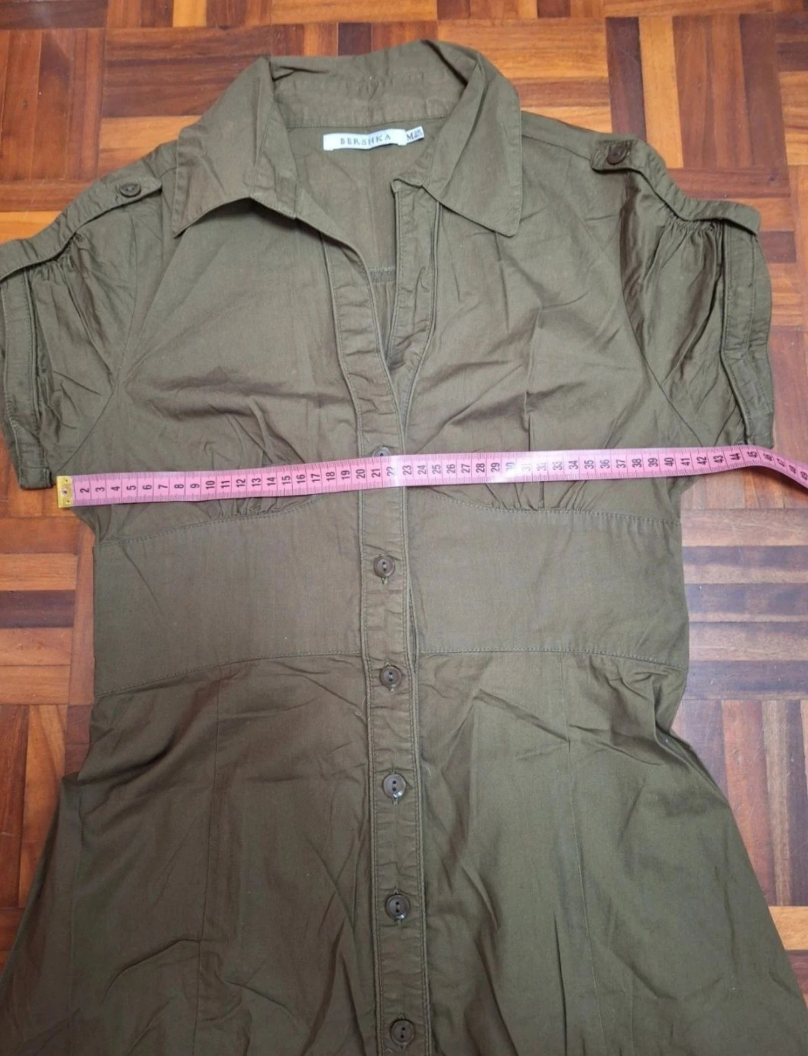 Bershka green khaki cotton safari style shirt dress Size M – photo 6